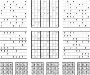 Sudoku game set with answers. Simple vector design