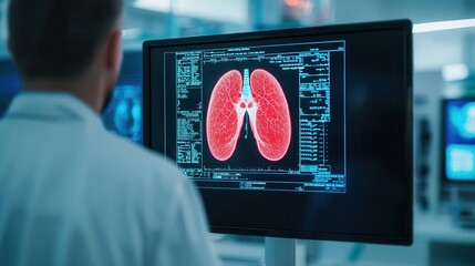 Doctor examining liver scan results, patient diagnosis process