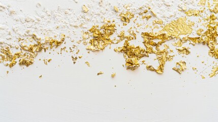 Abstract white background with strokes of gold paint
