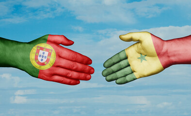 Republic of Senegal and Portugal country handshaking with flags, consensus concept international co-operation illustration