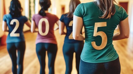 Women in sportswear forming 2025, celebrating fitness and the new year