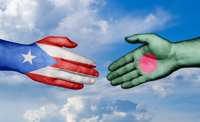 Bangladesh and Puerto Rico country handshaking with flags, consensus concept international co-operation illustration