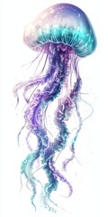 Fototapeta premium A mesmerizing jellyfish illustration showcasing vibrant colors and delicate tentacles in a graceful underwater scene.