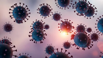 A dynamic visualization of viruses in motion, highlighting microscopic details to emphasize health and safety themes