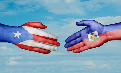 Haiti and Puerto Rico country handshaking with flags, consensus concept international co-operation illustration