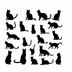 Black silhouette cat vector set