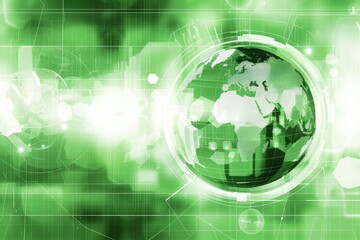 A vibrant green digital globe design representing global connectivity and technology in an eco-friendly environment.