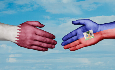 Haiti and Qatar country handshaking with flags, consensus concept international co-operation illustration