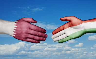 Hungary and Qatar country handshaking with flags, consensus concept international co-operation illustration