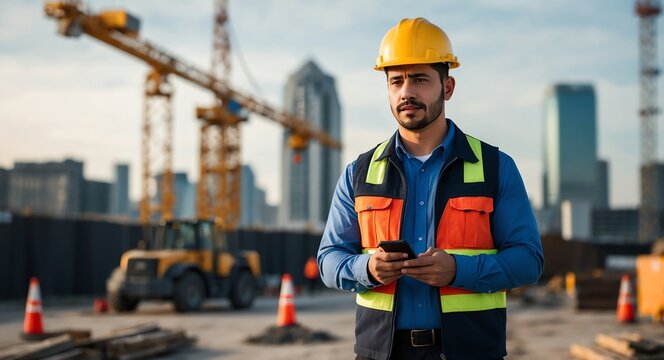 Confident young Hispanic engineer at a construction site supervising work