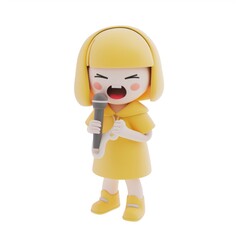 Girl sings into a microphone 3D style on a white background
