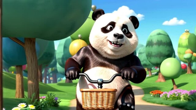 Cartoon panda riding a bike animated video