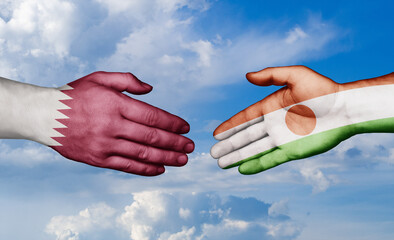 Niger and Qatar country handshaking with flags, consensus concept international co-operation illustration