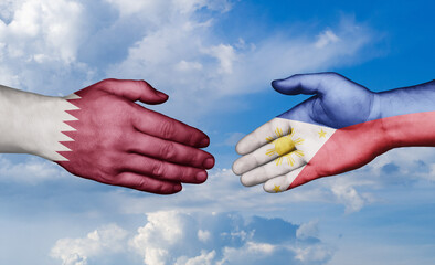 Philippines and Qatar country handshaking with flags, consensus concept international co-operation illustration
