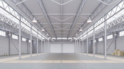 Factory or warehouse or industrial building. Modern interior design .empty space for industry background. 3d render.