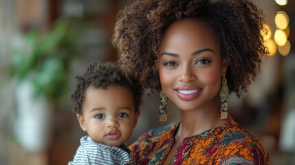 Fototapeta premium Smiling African American Mother Holding Baby