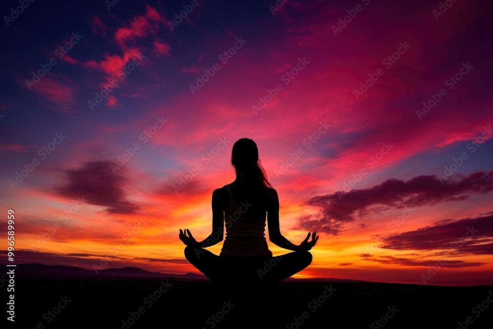 Canvas Prints Yoga silhouette photography backlighting sports sunset.