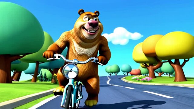  Cartoon bear riding a bike animation video 4K