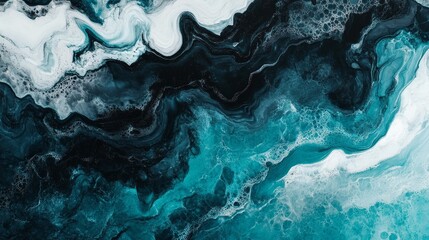 Modern background of liquid fluids, marble, obsidian, with blue, aqua, teal ripples. Textured illustration with ripples.