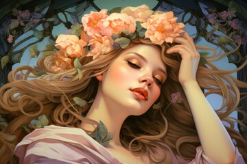 Naklejka premium Stunning Asian woman in pose flower art photography.