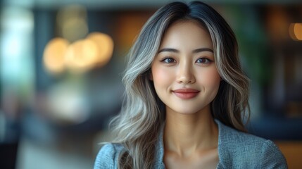 Obraz premium Portrait of a smiling young Asian woman in a professional setting