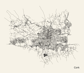 Vector road city map Cork, Ireland