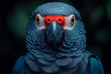 Fototapeta premium Close Up Portrait of a Parrot with Vibrant Blue and Gray Plumage