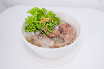 Asian noodle with salad and pork