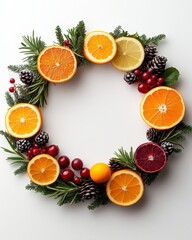 Festive Edible Wreath Made of Citrus and Greenery