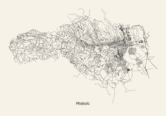 Obraz premium City road map of Miskolc, Hungary