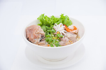 Asian noodle with salad and pork