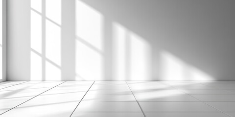 Fototapeta premium White Room with Window Light and Tiled Floor