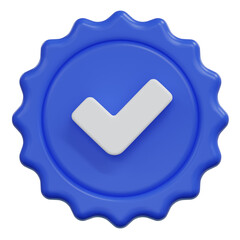 blue check mark verified label 3d render illustration