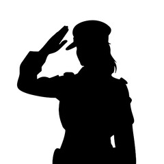 Female Army Officer Saluting Silhouette Isolated on White Background – Vector Illustration