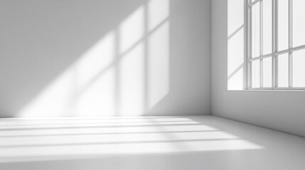 Fototapeta premium White Room with Window and Sunlight Casting Shadows