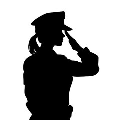 Military Woman in Uniform Saluting Silhouette Isolated on White Background – Vector Illustration