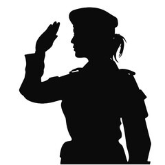 Military Woman in Uniform Saluting Silhouette Isolated on White Background – Vector Illustration