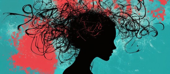 Illustration of overthinking in adult women A mind filled with chaotic thoughts representing anxiety and bipolar emotions