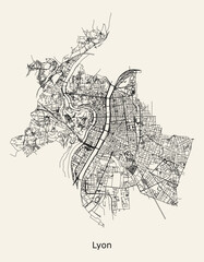 Fototapeta premium Vector city road map of Lyon, France