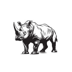 Vector Illustration Of Rhino. Rhinoceros Contour Isolated On A White Background