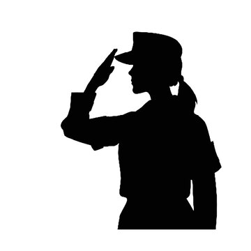 recommend clip art: Female Service Member Saluting Silhouette Isolated on White Background – Vector Illustration
