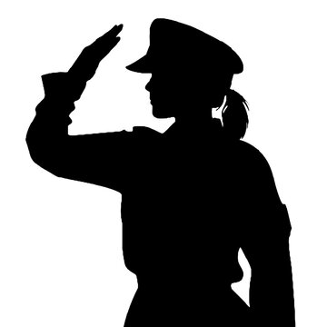 recommend clip art: Woman in Military Uniform Salute Profile Silhouette Isolated on White Background – Vector Illustration