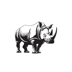 Vector Illustration Of Rhino. Rhinoceros Contour Isolated On A White Background