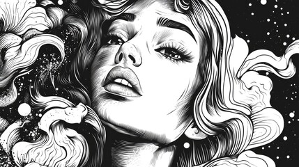 Fototapeta premium Surreal hand drawn 2d illustration of an attractive girl Tattoo art design suitable for cards posters banners t shirts badges and pins