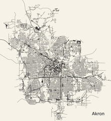 City road map of Akron, Ohio, USA