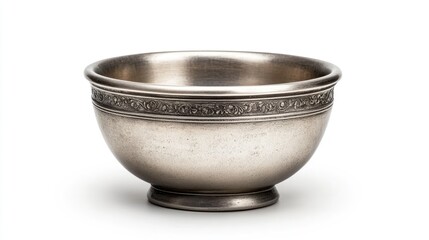 A vintage silver bowl showcasing intricate details and a polished finish, perfect for home decor or culinary use.