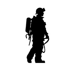 Silhouette of a Firefighter Ready for Action Isolated on White Background – Vector Design