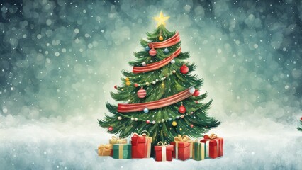 Obraz premium christmas tree with gifts, illustration