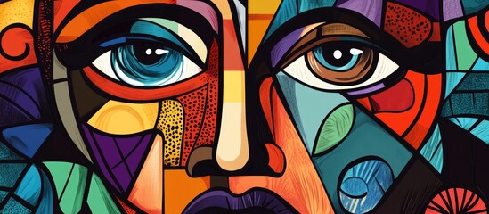 Cubist portrait featuring a face Innovative contemporary illustration with a unique doodle design