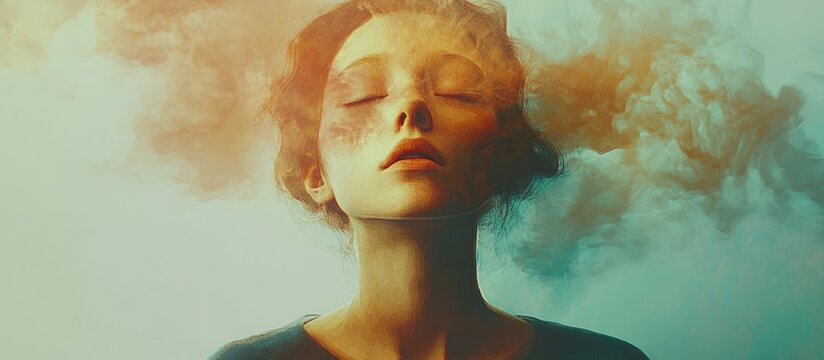 Surrealist portrait of a woman exploring themes of memory identity and inner self in a unique artistic style Part of the Dust Portrait series